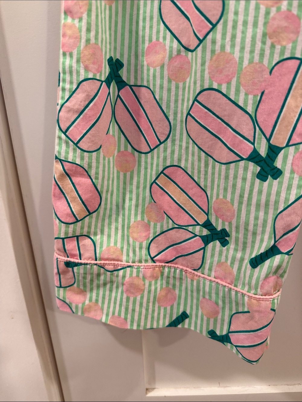 8 Oak Lane Striped Green & Pink Pickleball Printed Pajama Set - Picture 6 of 7